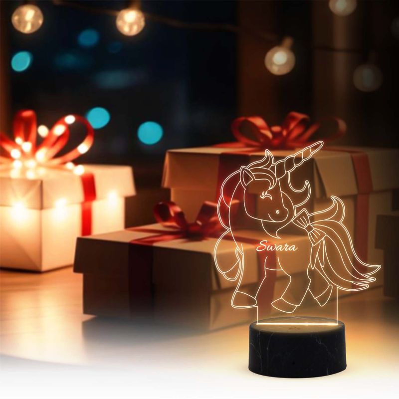 3D Illusion Unicorn Horse Night Lamp with Warm White Light Customized with Name Gifts for Kids ,Bedroom Decoration Lamp